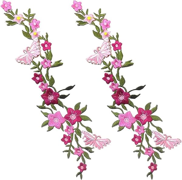 2 stk, Nye Sommerfugleblomster Broderede Patches, Blomstret Blonde Stof