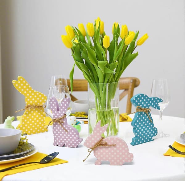 Easter Bunny Table Decoration Centerpiece Set, 4 Pastel Rabbit Designs for Spring Holiday Home Decor (FMY)