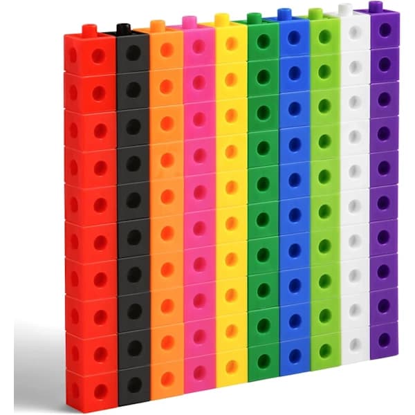 100 Sammenkoblede Matematikterninger med 10 Farver, 2 cm Tælleblokke