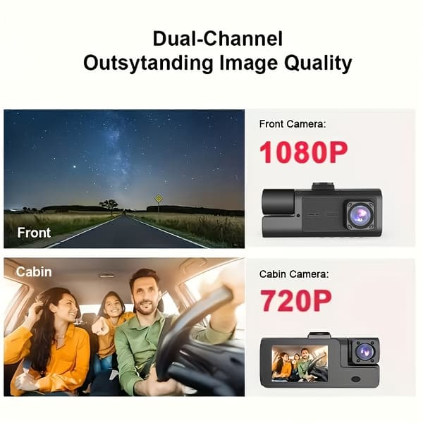 1080P Dashcam 2-tommers front- og bakkamera samtidig videoovervåking
