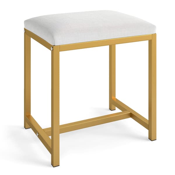 Makeup Stool with Soft Cushion, Gold-Colored Metal Legs, White