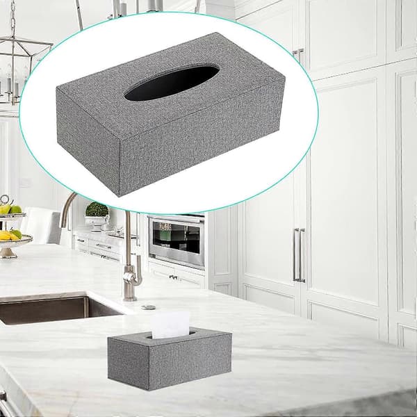 Linne Husholdningskontor Rektangulær Papirholder til Papirlommetørklæder Tissue Box Omslag Etui Servietholder (Grå)
