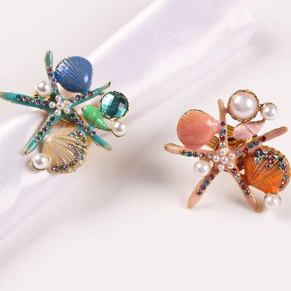 4 Starfish Napkin Rings, Pearl and Rhinestone, Ocean Theme, Pink