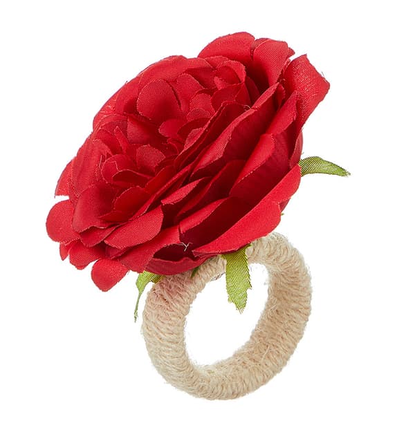 Sæt med 2 Valentinsdag rose servietringe Røde rose servietringe Røde håndværksblomst servietringe Rose blomster servietholdere Bryllup
