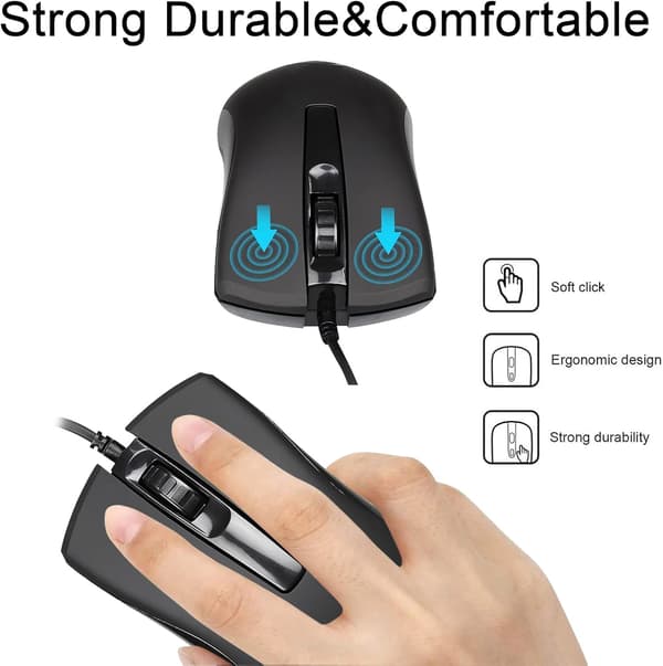 USB-kablet mus, gamingmus, ambidextrous, 2400 DPI, kompatibel med PC/Mac/bærbar/laptop/desktop 1,5 m kabel (sort)