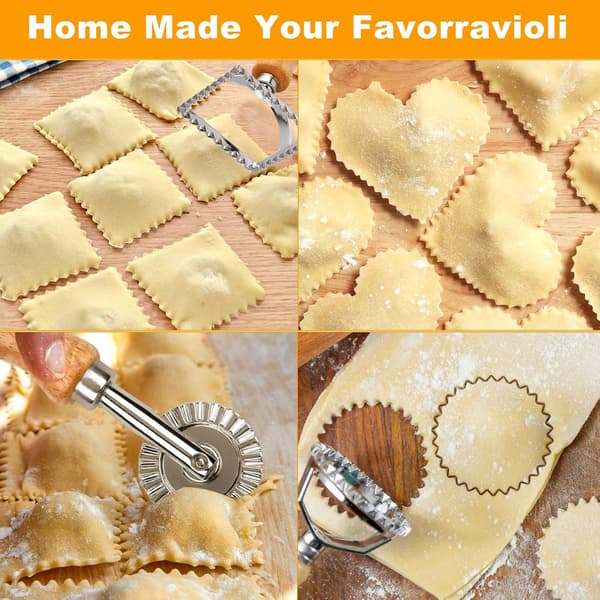 5-delt italiensk ravioli-form, rustfritt stål, med kutter og deigkutter, egnet for pasta, ravioli og bakverk