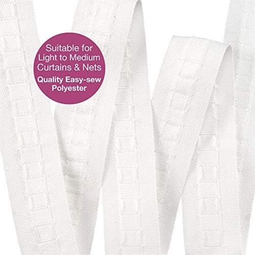 Curtain Tape 100% Polyester Pleat and Wave Tape for Curtains and Linings DIY Sewing White 25mm 10m Roll