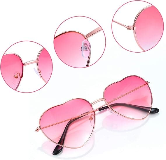 2 par Hippie Specs Briller Hjerteformede Solbriller til Hippie Udklædningstilbehør, Rosaguld Ramme