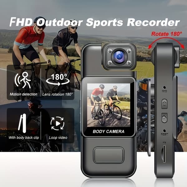 1080P FHD Body Camera, Motion Detection 180° Wide Angle, Night Vision Audio Function