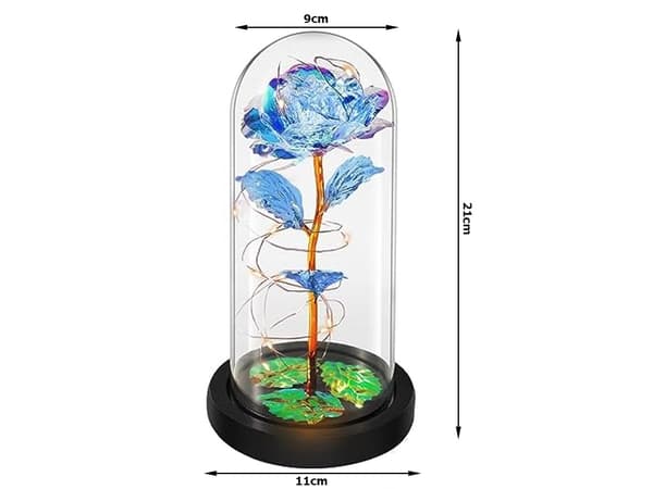 Evig rose i glasgave med LED-lysende blåt glas til kvindedagen 422