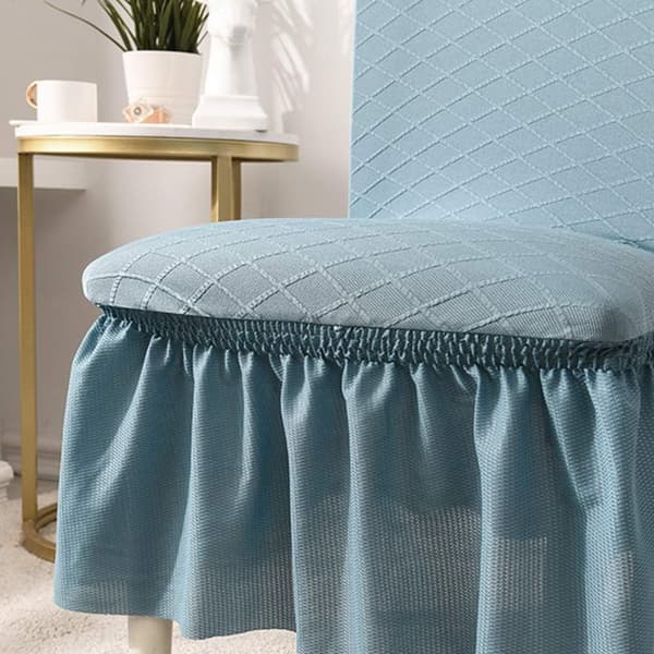 2-pack stolsöverdrag Jacquard stolsöverdrag med lång kjol Hög stretch Avtagbara tvättbara stolsöverdrag (Blå, 2 st) Blå