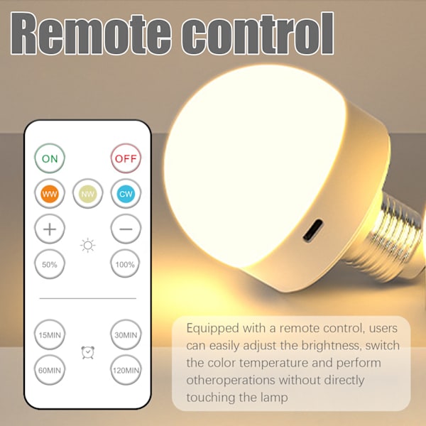 INF Rechargeable LED Bulb with 3 Color Temperatures and Remote Control E26/E27 Lamp Holder