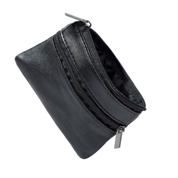 Genuine Leather Small Zipper Wallet - Card Holder Black