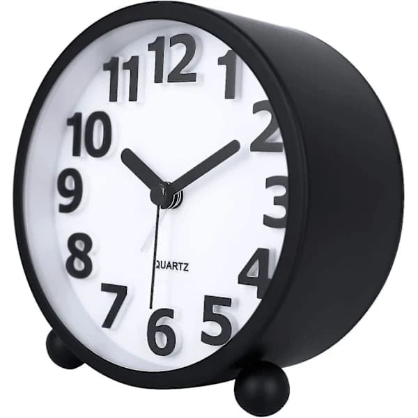 Silent Analog Alarm Clock, Black Metal Large 3D Numbers, Non-Ticking Desk Clock With Night Light Bedside Clock 10.8cm-ssxjv-D
