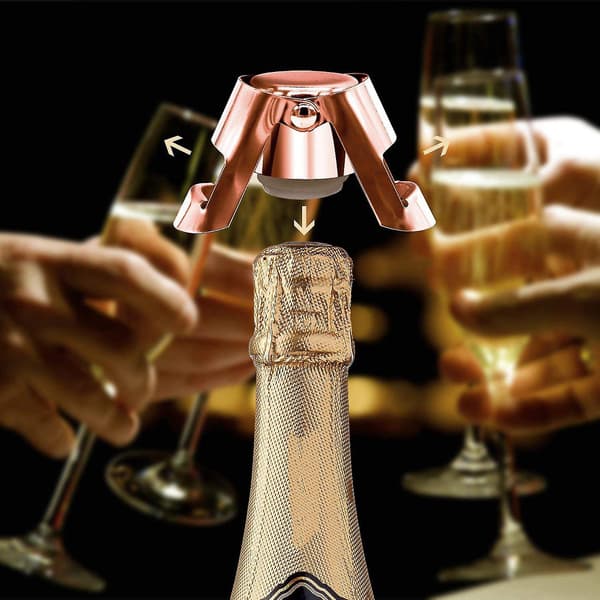 2x Champagnekorker i Guld Rustfrit Stål Champagnekork Super Kraftig Vakuumforsegling R