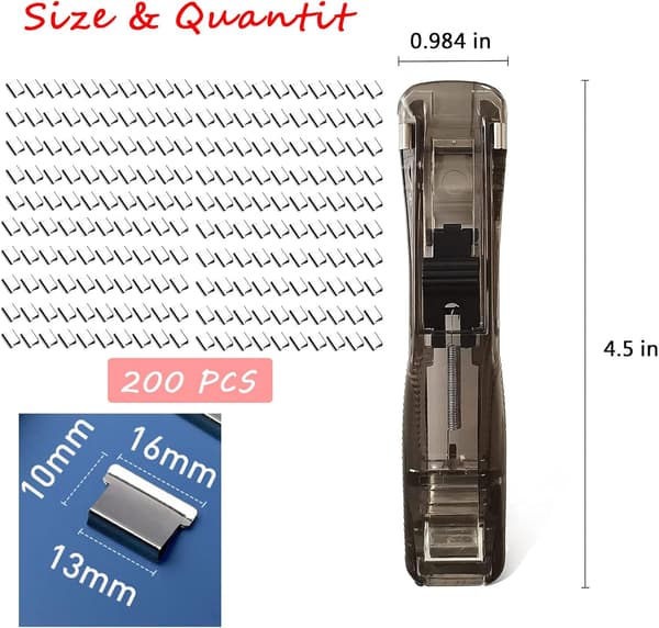 Clip Dispenser, with 200 Reusable Refill Clips, Does Not Damage Your Papers, Binder Clips, Paper Clips for School Office, Seamless Stapler