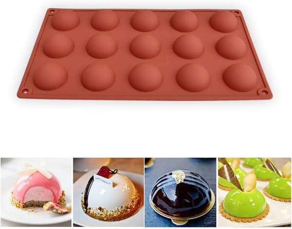 15-hulls Halvkule Silikonform, 3-pakks Bakeware for å lage Sjokolade, Kake, Gele, Kuppel Mousse