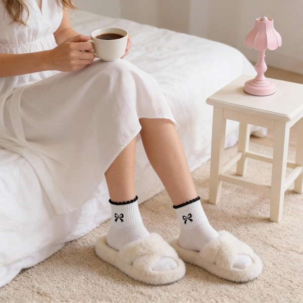 6 par Coquette rosettsockor för kvinnor,