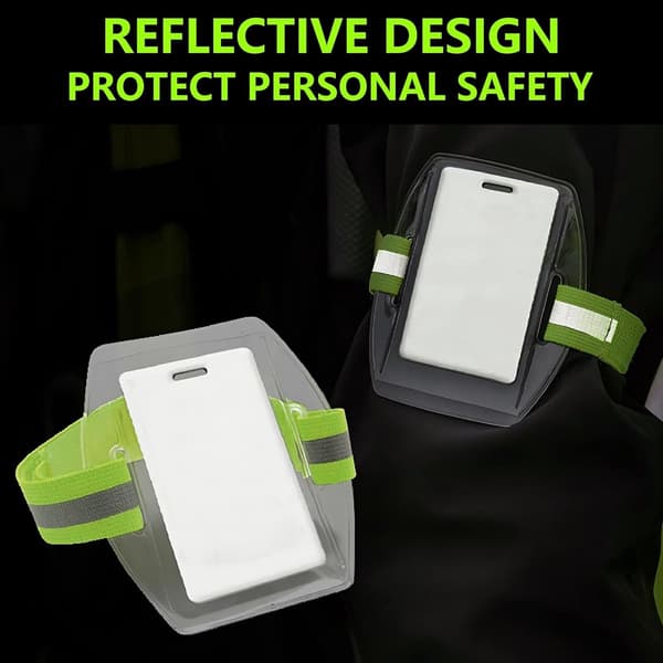 ID-kortholder for arm, 5 stk grønn, vanntett PVC med refleksstripe, justerbar for heiskort