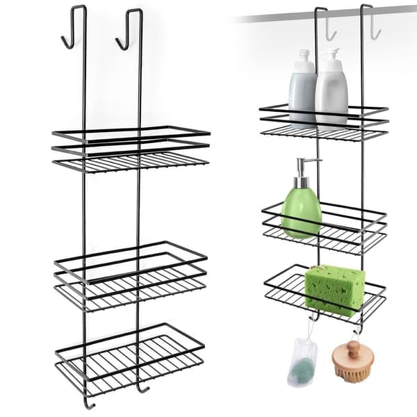 Sort metalhylde til brusekabinen, perfekt til kosmetik