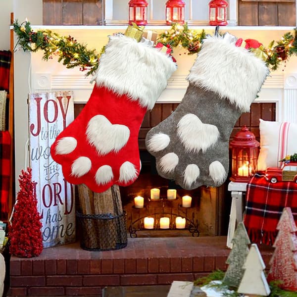 Julstrumpa med hundtass - Röd + Grå, Julstövlar, S