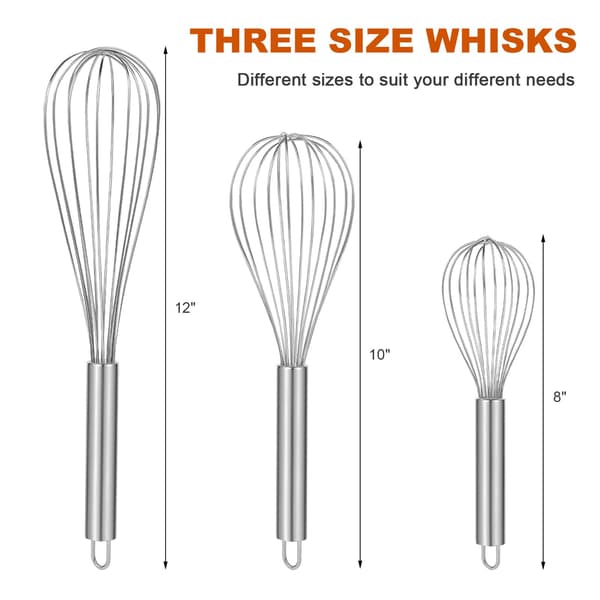 Metallvispar för matlagning Rostfritt stål Vispset 3-pack 8\" 10\" 12\" Trådvisp för bakning, vispning, blandning
