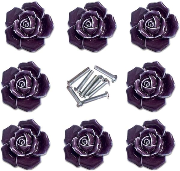8 st Eleganta Lila Rosblomm Keramik Knoppar Skåp