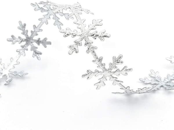 1. snøfnuggform sølv glitterbånd, julebånd sateng