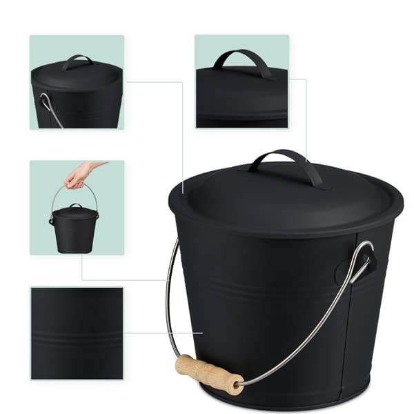 Askebeholder med lokk, spade og kost, 4,5 l