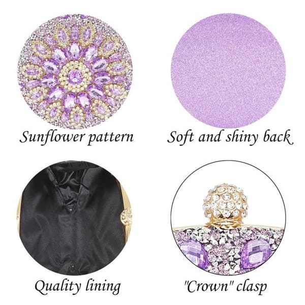 Damrund Rhinestone Clutch – Ideel til fester, bryllupper og formelle begivenheder – Julegave – Lyslilla