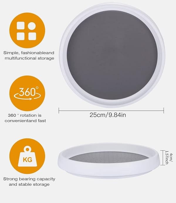 2-pack Refrigerator Organizer, 25 cm Rotating Plate Refrigerator, Kitchen Organizer, Rotating Spice Rack