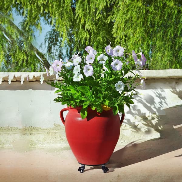 Flower Pot Plant Stand Metal Round Garden on Wheels