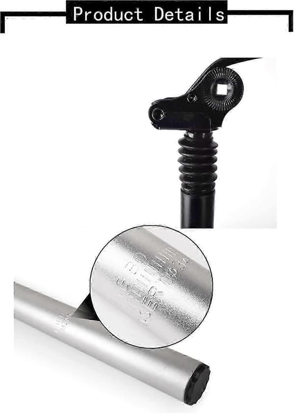 31.8/33.9 Affjedret Cykelsadelpind, Støddæmper, Foldbar, Længde 550mm, Sort/Sølv 26s