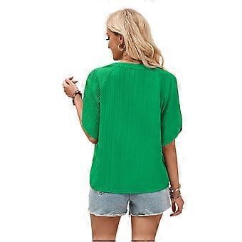 Kortermet V-hals Topp Dame Basic Oversize Uformell Løs Tunika Fest Bluse Topper Dame Sommerskjorte Sommerbluse (S Hvit)
