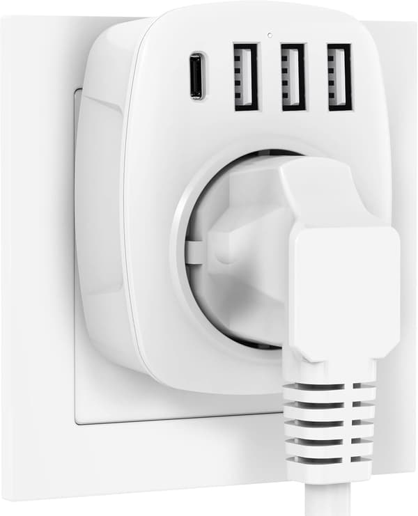 USB-uttak, 5-i-1 uttakadapter, vegguttakadapter (hvit)