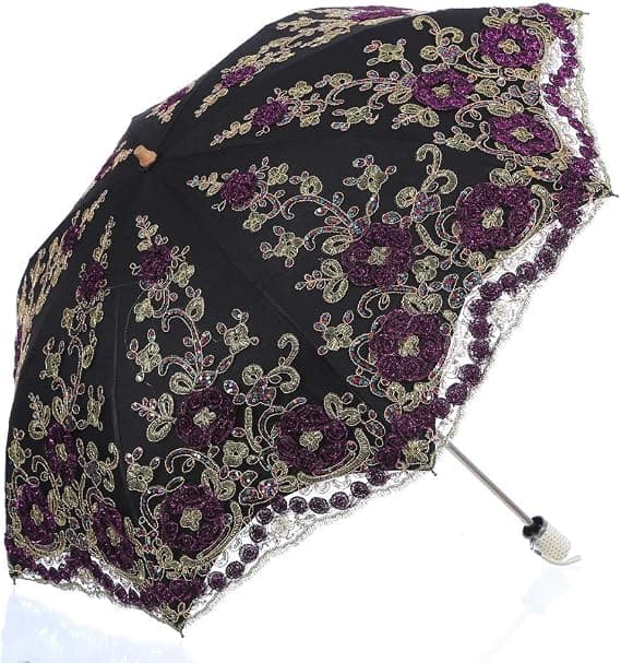 Damspets 2 vikbar UV-parasoll Snö/Regn/Sol Paraply Broderi Bröllopsparaply