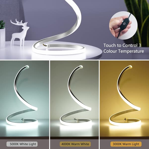 Moderne spiralbordlampe (sølv), trinløst justerbar sengelampe