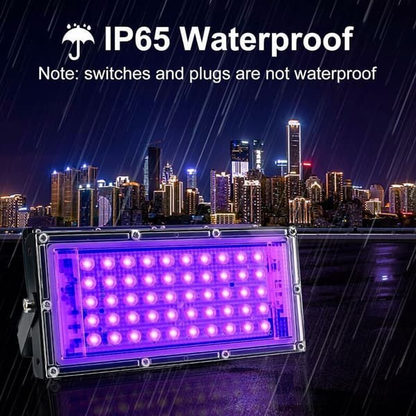 2 pcs 100W UV LED Black Light IP65 Waterproof, Compatible with Aquarium, Party, Fluorescent Paint, Neon, Bar, Festive Lighting