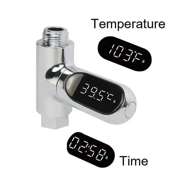 LED Display Hem Vatten Dusch Termometer Flödesvatten Självgenererande Temperaturmätare Monitor Silver Silver