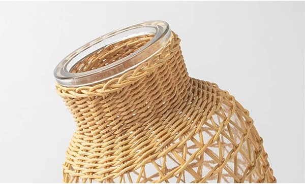 Glass vase with seagrass lid for window decoration