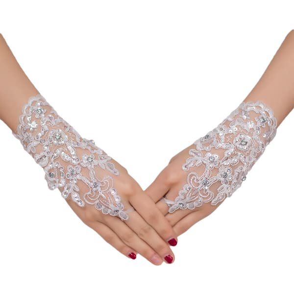 Blomstrete bryllupspar med rhinestones brudehansker for kvinner - Eveni