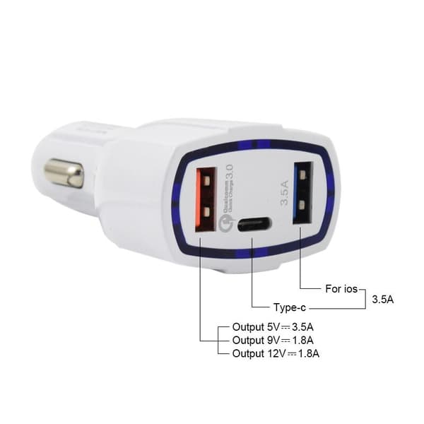 PD Billader QC3.0 Dobbel USB Multi-porter 3.0 Lading 5V3A18W Mobiltelefon Hvit