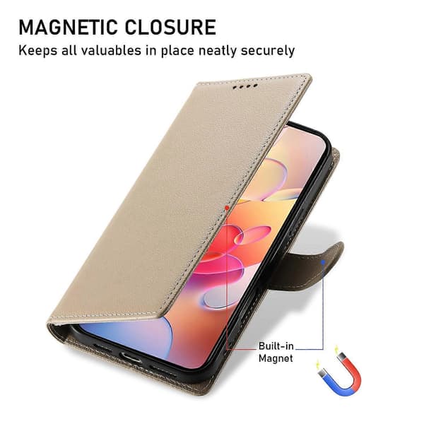 Magnetisk læderpung etui til Samsung Galaxy A17 5G med håndledsrem[JUN] Abrikos Abrikos Apricot Apricot