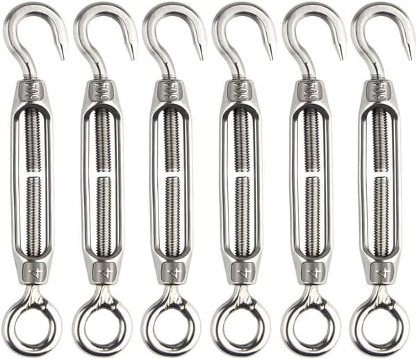 M4 Stainless Steel Turnbuckle Set with 6 Adjustable Hooks and Eyes Compatible with M4 Hardware