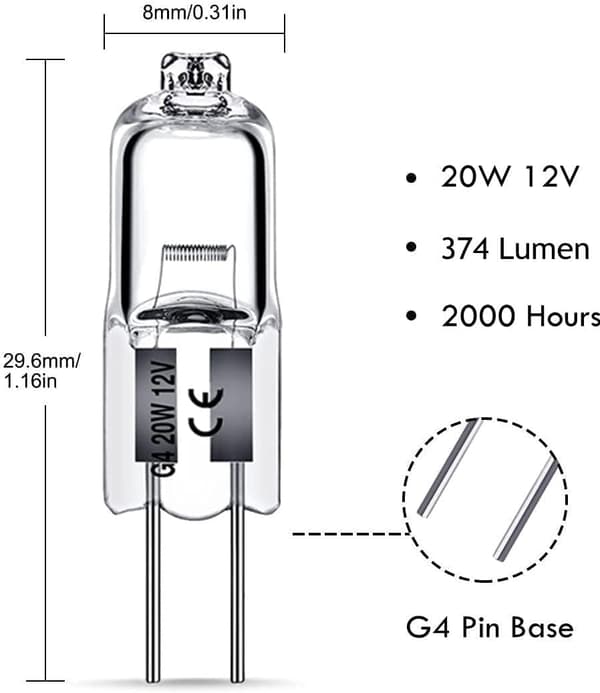 G4 halogenpærer 10W 12V - Varm hvid - 12 stk 10W 12pcs
