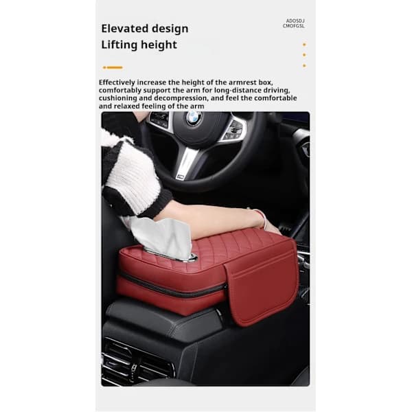 Leather Cover for Center Console, Car Armrest Pads with Pockets and Tissue Box Black