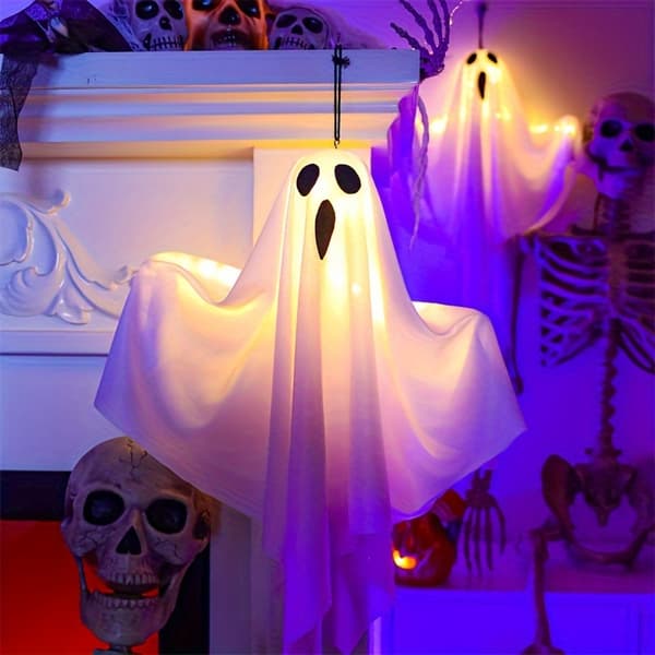 LED-lyskæder, hængende lysende spøgelse Halloween-dekorationer til udendørs brug (1 stk)