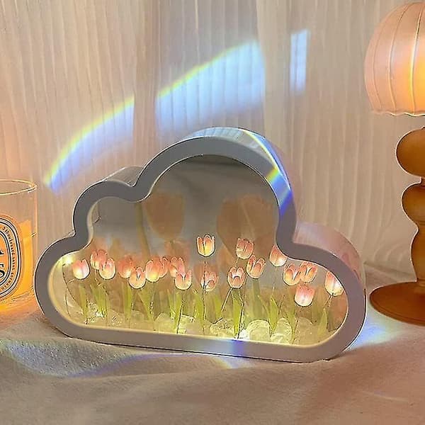 DIY Tulip Night Light, Cloud Tulip Mirror Night Light, Simulated Flower Table Lamp