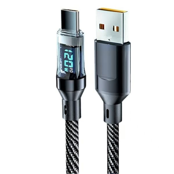 120W snabbladdningskabel – med digital display, intelligent avstängning, USB-C för Huawei, Samsung, iPhone 15