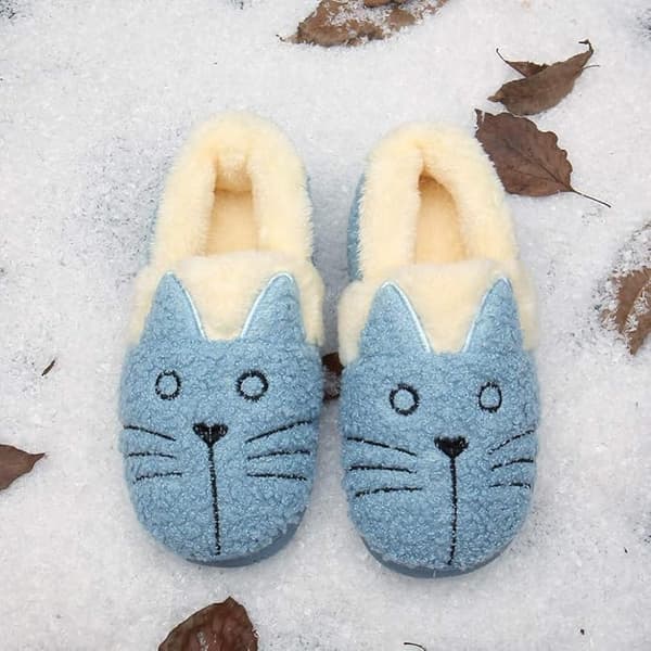 Vinter Tecknade Plysch Bomulls Barn Varma Katt Mjuka Tofflor (15.5cm)